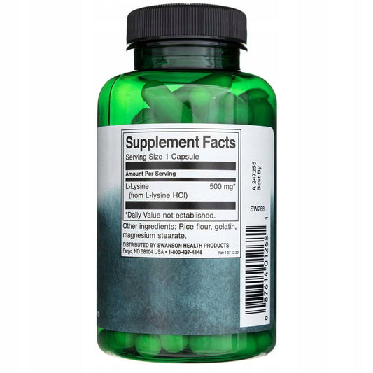 Swanson L-Lizyna 500 mg 100 kapsułek etykieta