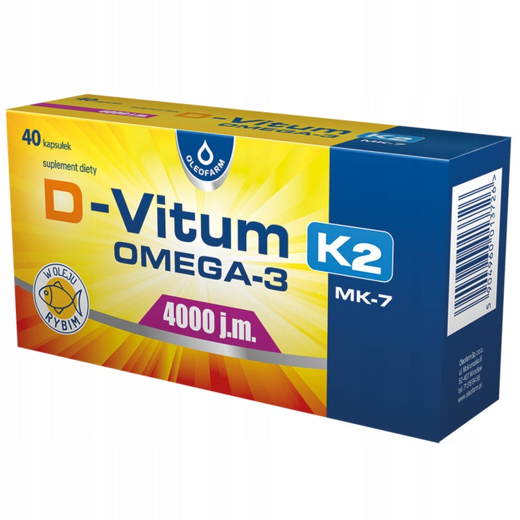 Witamina D3, K2 MK7 i omega 3- Oleofarm D-Vitum 4000 IU K2 Omega-3 40 kaps.