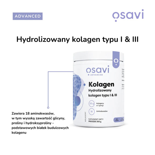 Osavi kolagen hydrolizowany typ I i III proszek 300 g smak neutralny 15 porcji