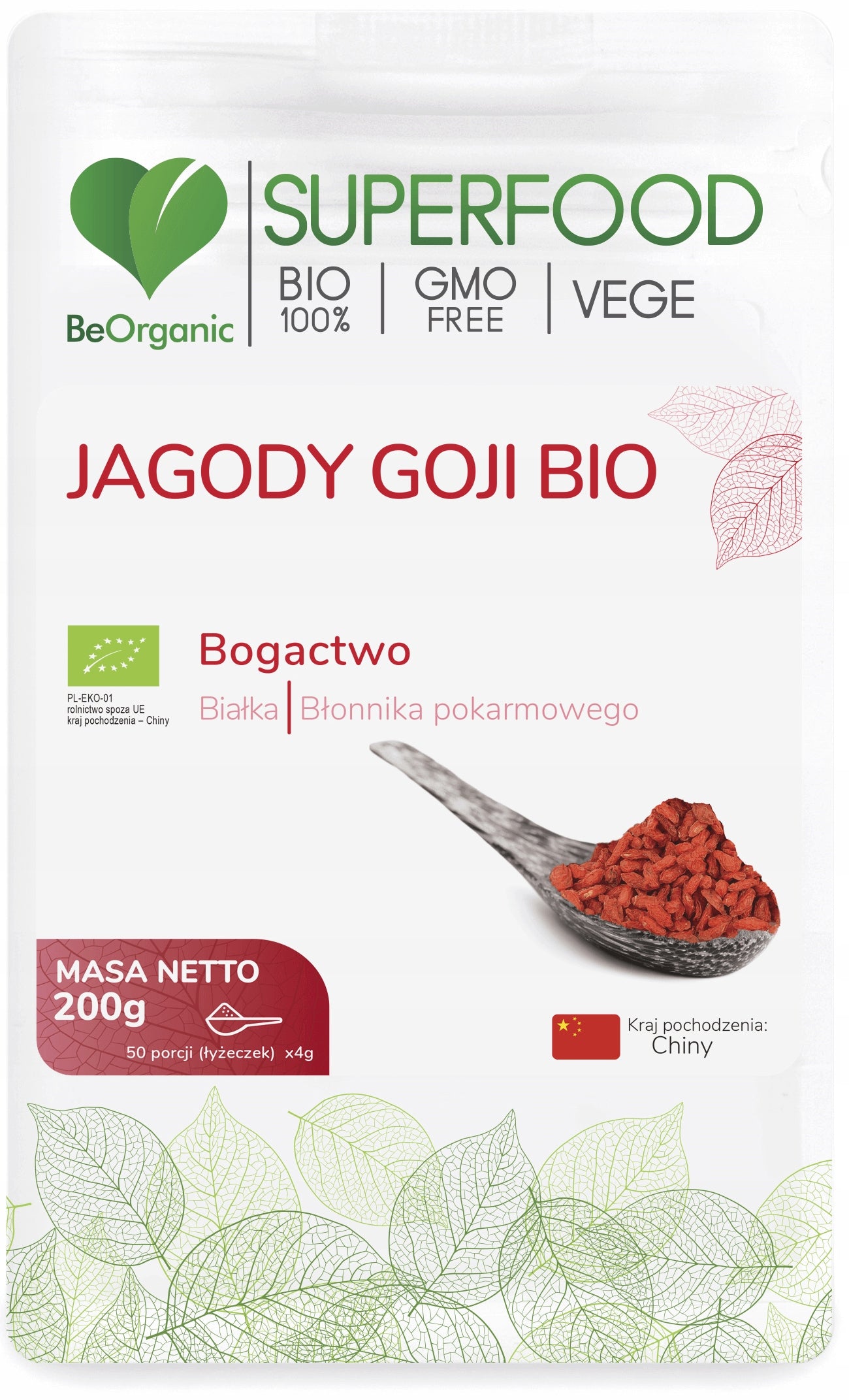 Jagody goji Bio BeOrganic 200 g Bogactwo białka i błonnika