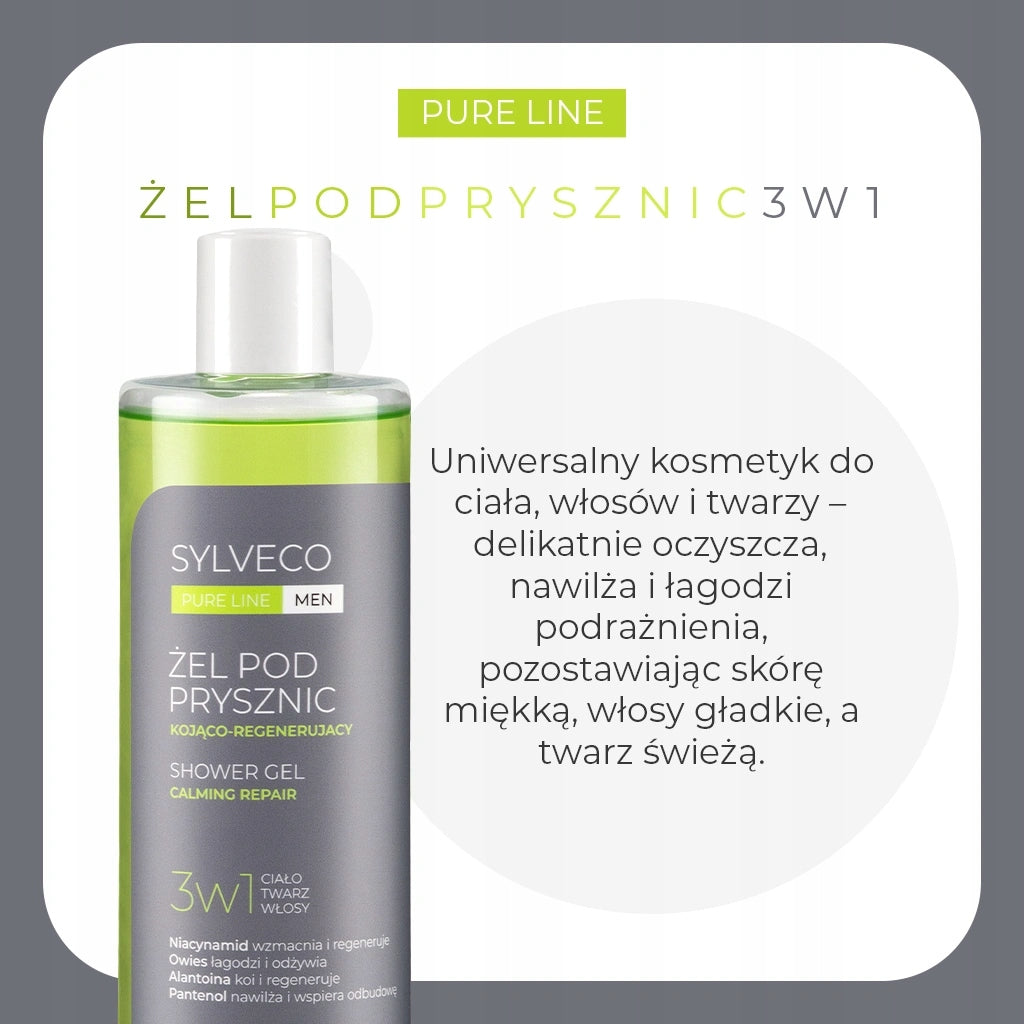 SYLVECO PURE LINE MEN Żel pod prysznic 3w1 kojąco-regenerujący 400 ml
