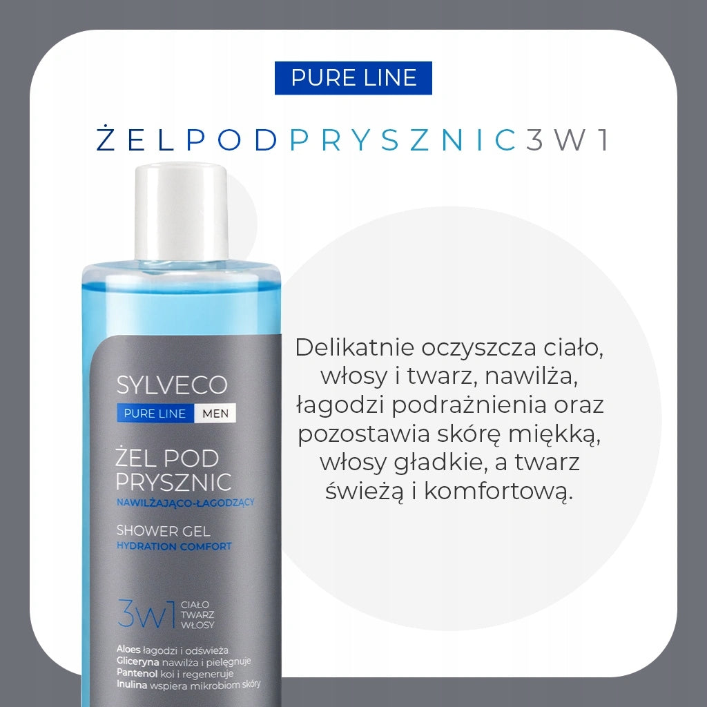 SYLVECO PURE LINE MEN Żel pod prysznic 3w1 nawilżająco-łagodzący 400 ml