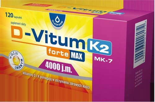 Wit. D3 4000IU + K2 MK7 w oleju lnian. D-Vitum forte Max 120 kaps. Oleofarm