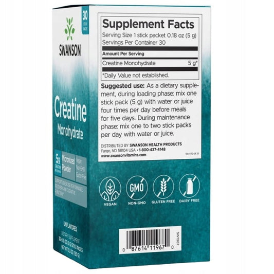 Suplement diety Swanson Creatine Monohydrate bezsmakowy 30 saszetek po 5 g