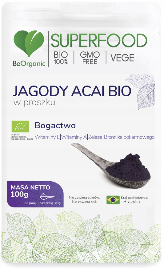 BeOrganic Jagody Acai w proszku 100g bogactwo składników odżywczych