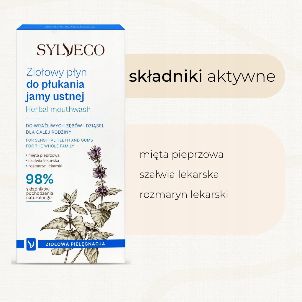 Miętowo ziołowy płyn naturalny do płukania jamy ustnej bez alkoholu Sylveco