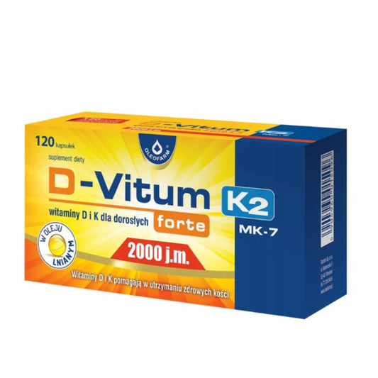 Oleofarm D-Vitum forte 2000 j.m. K2 MK7 w oleju lnianym 120 kaps.