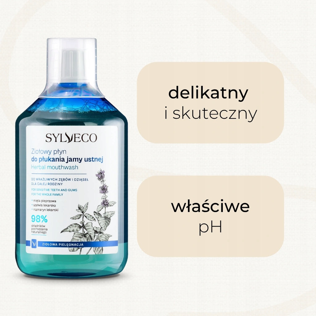 Miętowo ziołowy płyn naturalny do płukania jamy ustnej bez alkoholu Sylveco