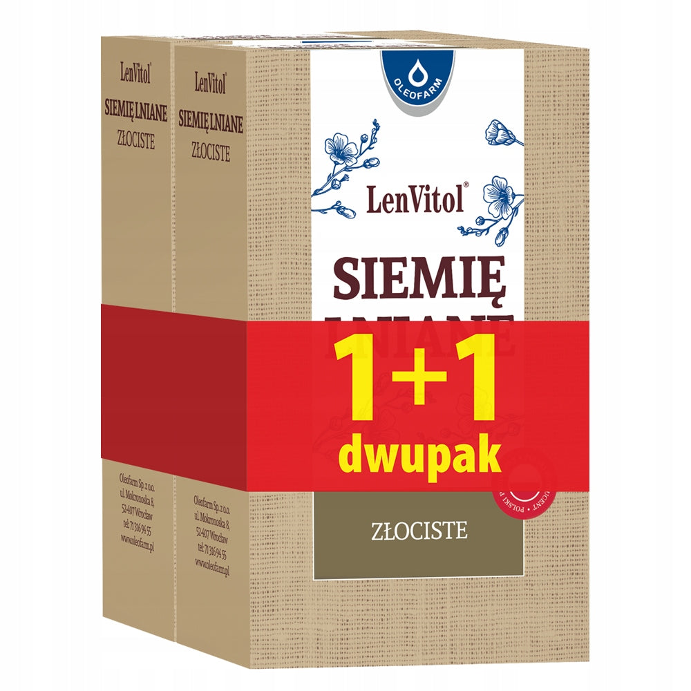 Oleofarm LenVitol siemię lniane złociste 2 x 250g wysoka zawartość błonnika
