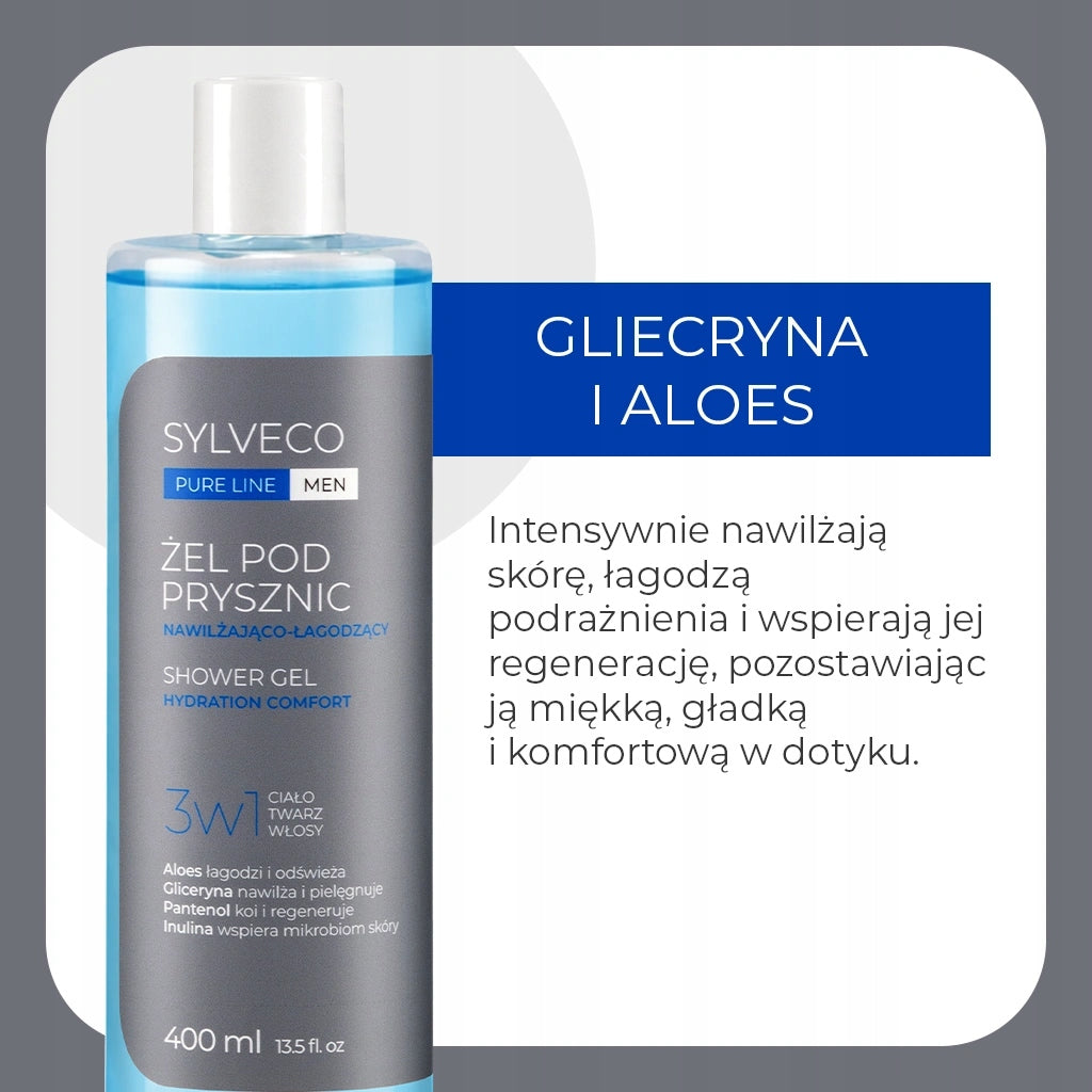 SYLVECO PURE LINE MEN Żel pod prysznic 3w1 nawilżająco-łagodzący 400 ml